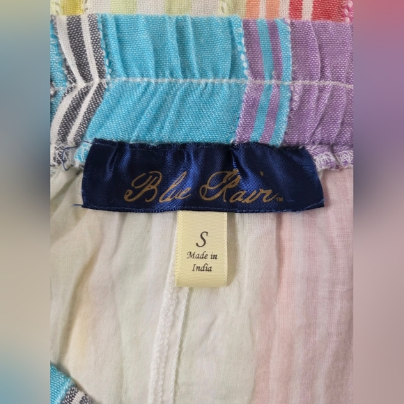 Blue Rain Striped Boho Ruffled Hi-Lo Hem Midi Skirt Rainbow Cotton Small - Picture 7 of 9